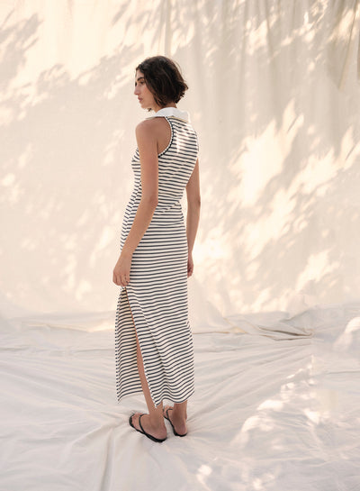 Giada Stripe Midi Dress in Navy/White