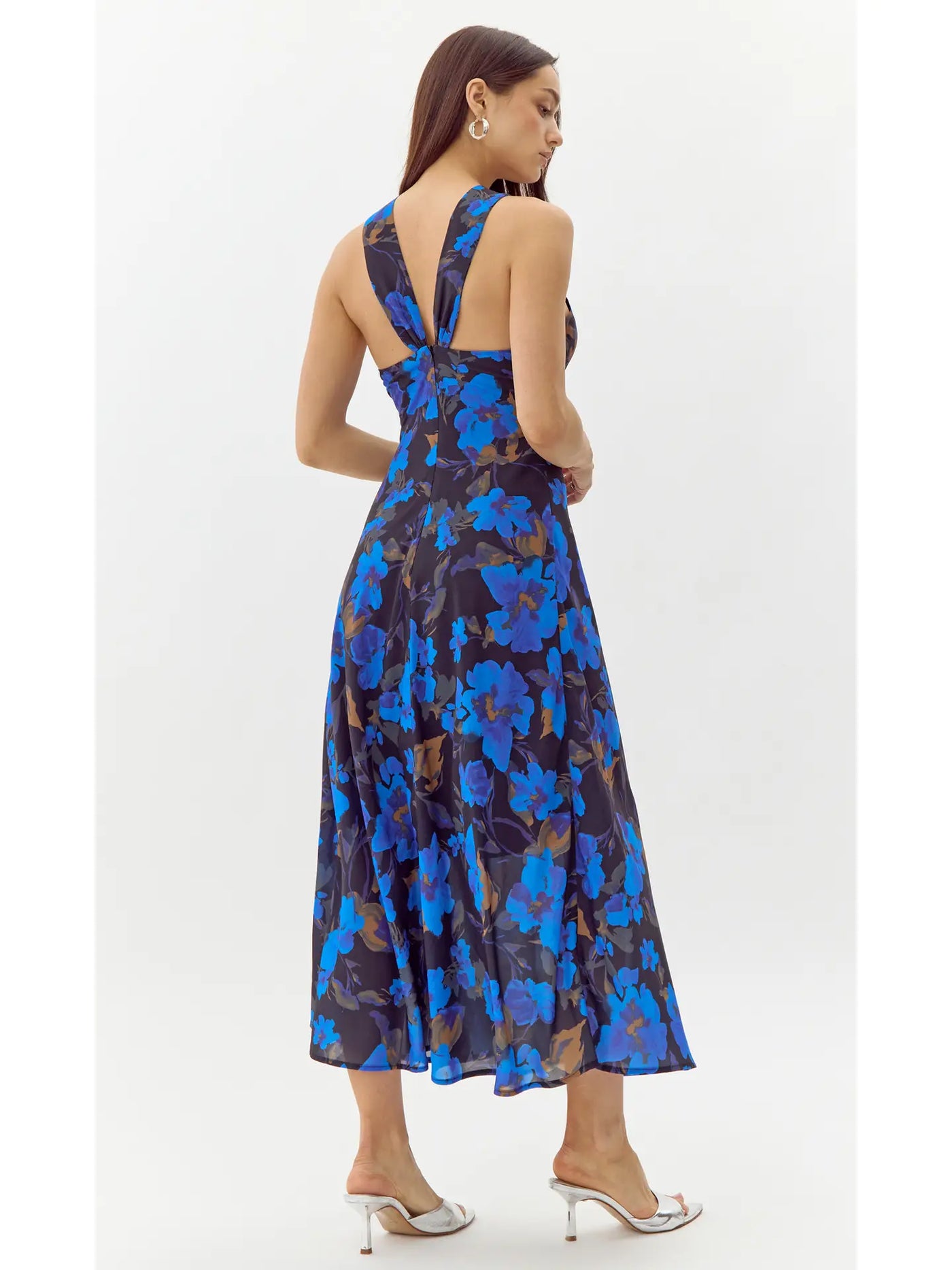 Anastasia Floral Halter Top Midi Dress in Electric Blue