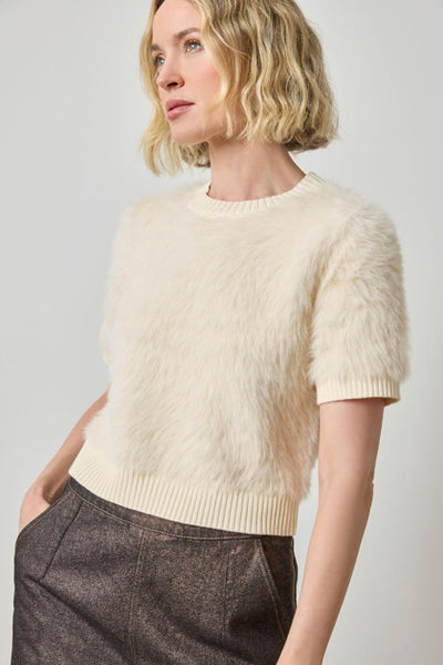 Short Sleeve Brushed Crewneck in Ivory