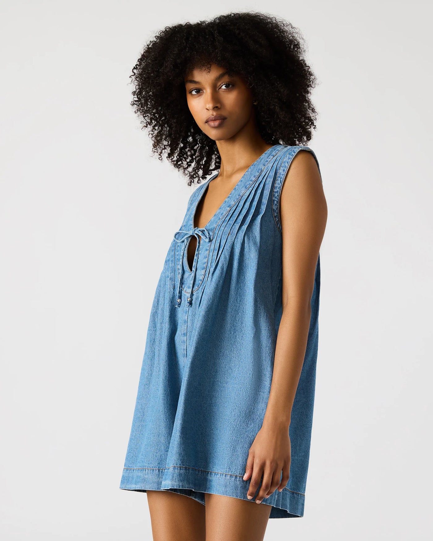 Mick Denim Romper in Moon Shadow