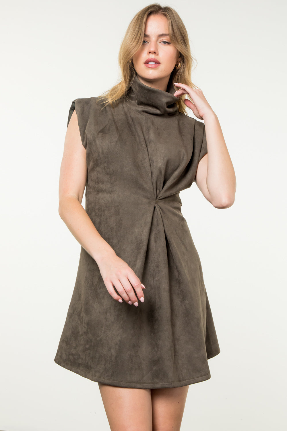 Molly Suede Dress in Olive