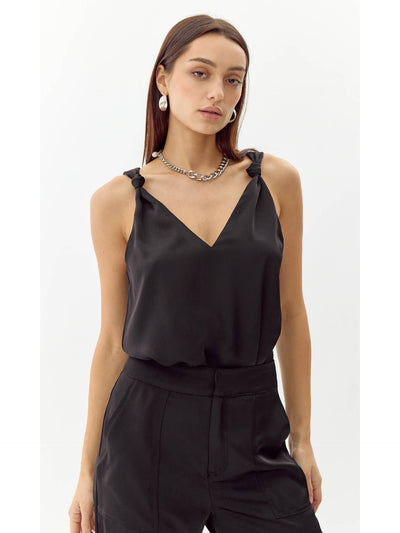 Kassi Shoulder Knot Satin Top in Black