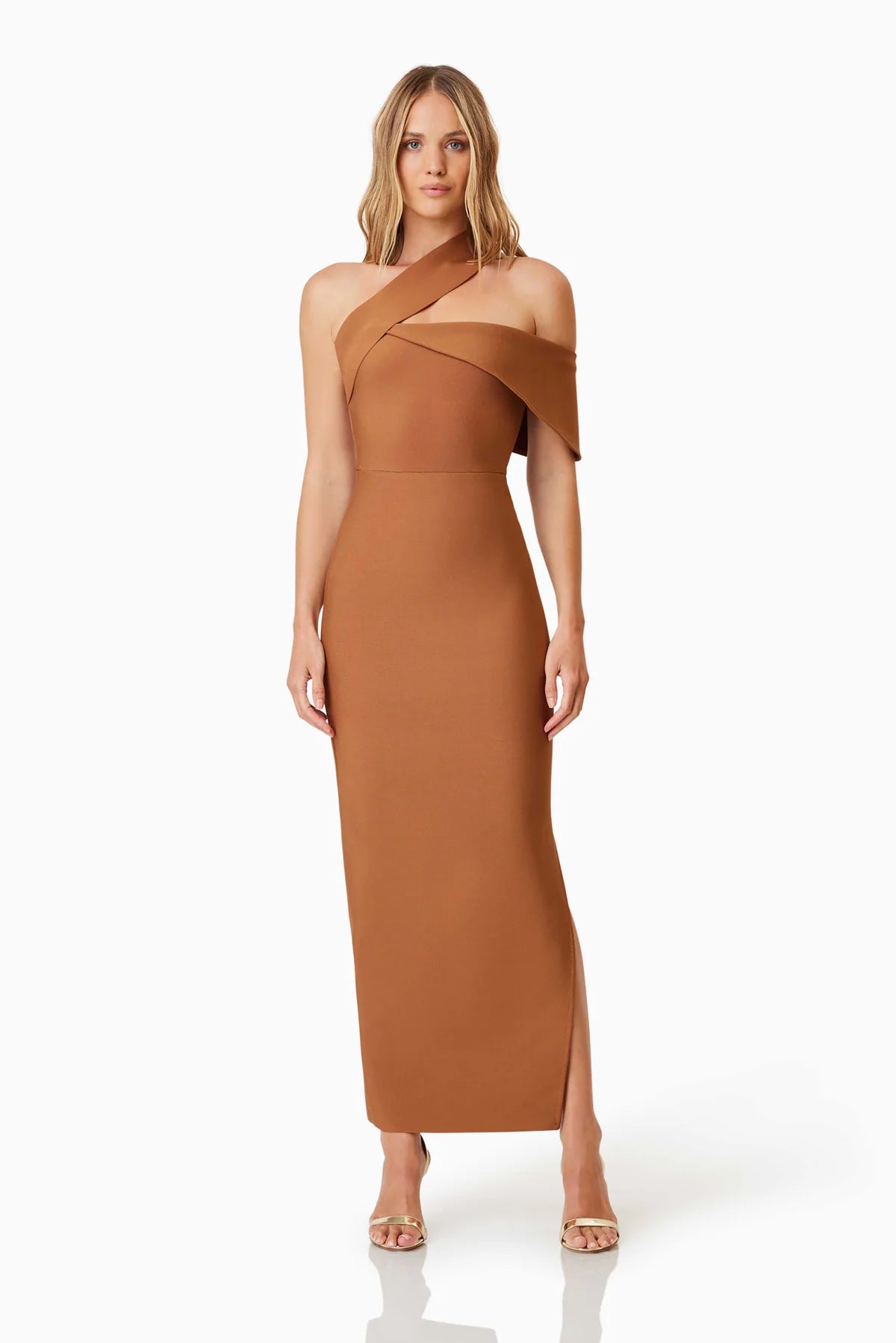 Riley Fitted Maxi Dress In Bronze