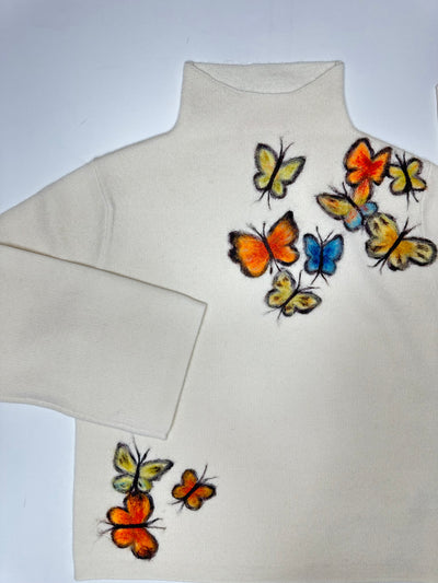 Butterfly Cashmere Sweater in White Ice