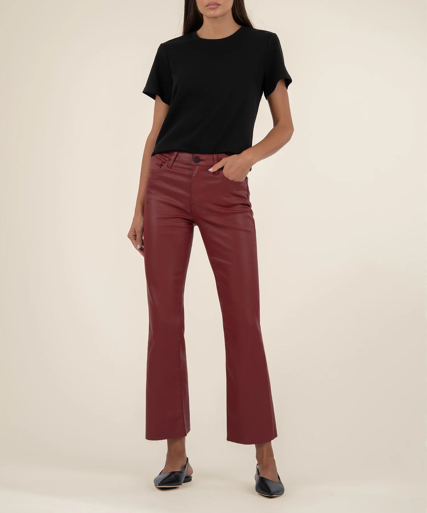 Kelsey Coated High Rise Ankle Flare in Ox Blood