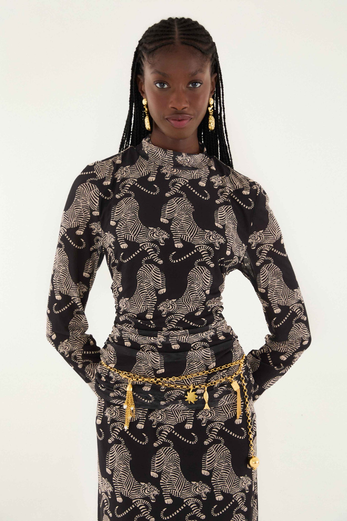 Striped Tigers Tulle Blouse in Black