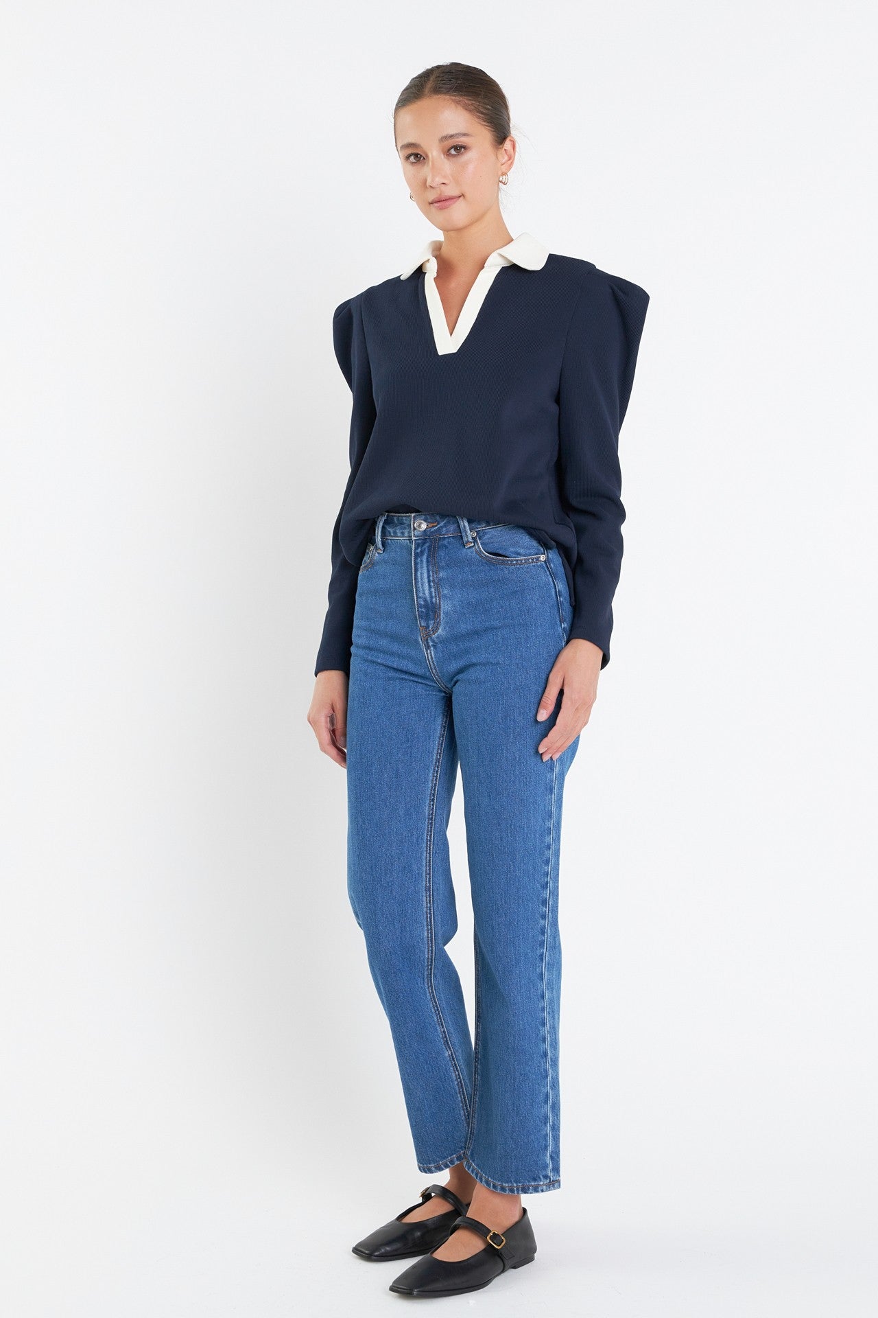 Polo Collar Sweatshirt in Navy/Cream
