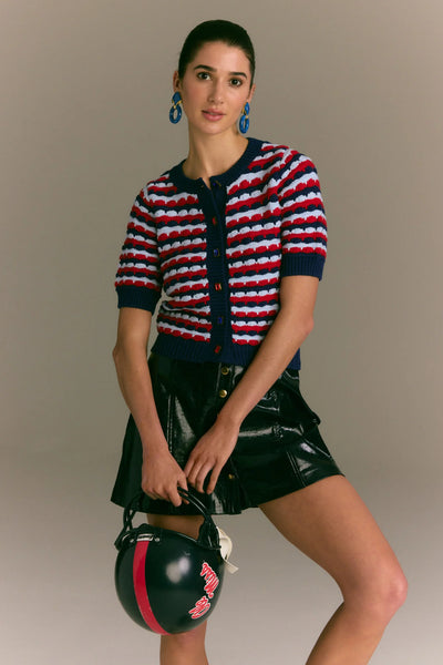 Short Sleeve Adelle Cardigan in Navy/Red