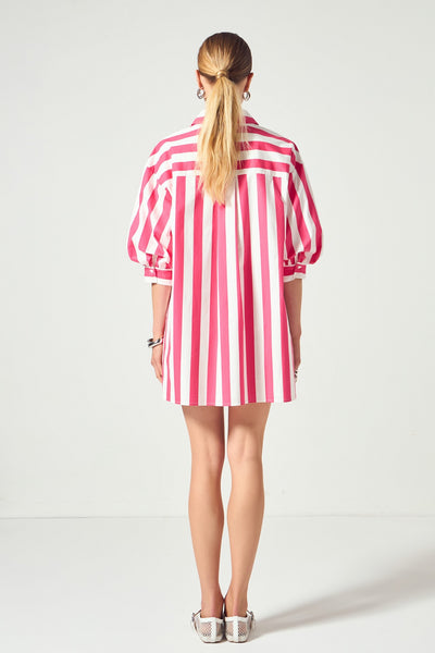 Big Stripe Shirt Dress in Hot Pink