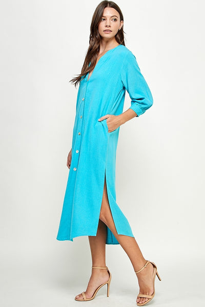 Linen Midi Dress in Blue