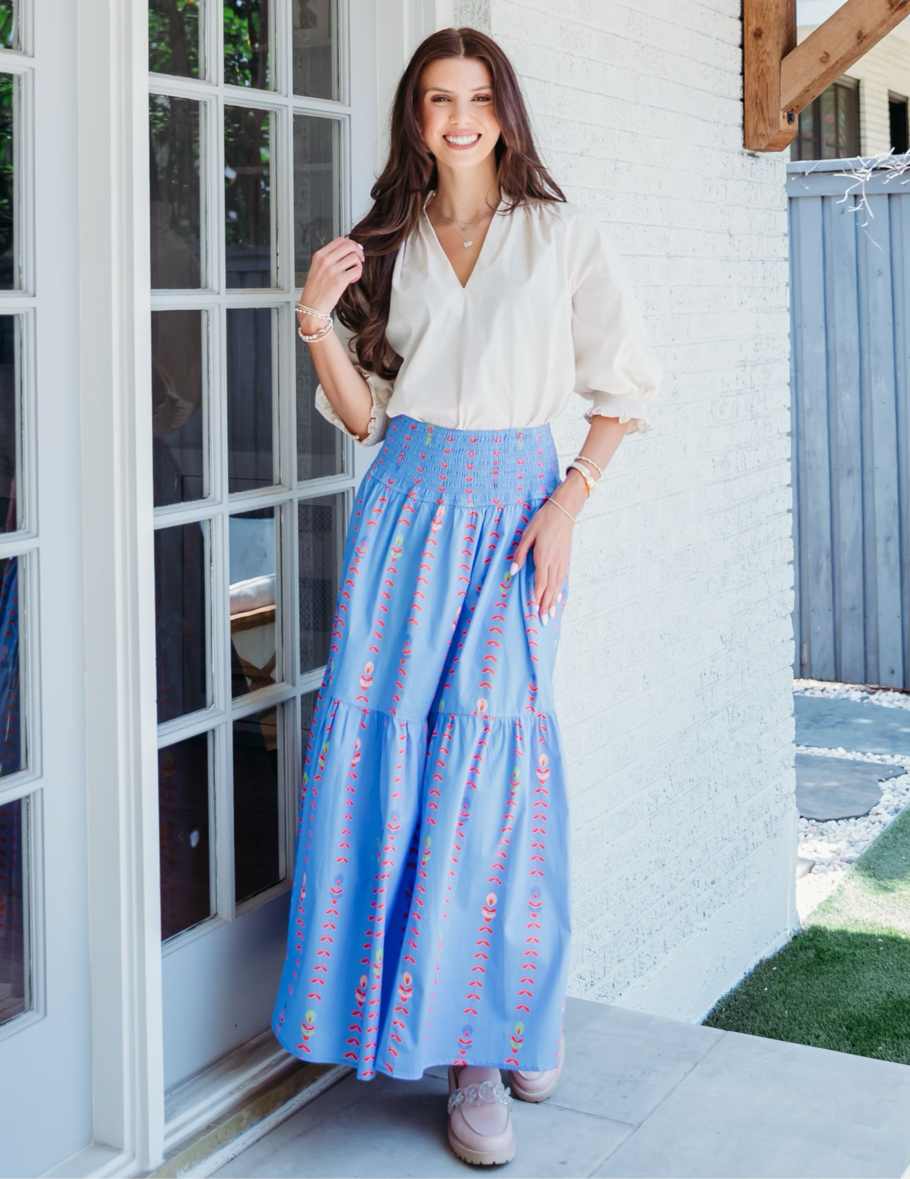 Floral Vine Maxi Skirt in Blue