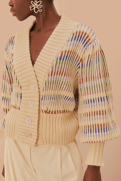 Bold Stitch Knit Cardigan in Multi Creme