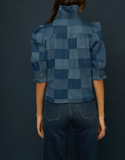 Zuri Top in Patchwork Denim