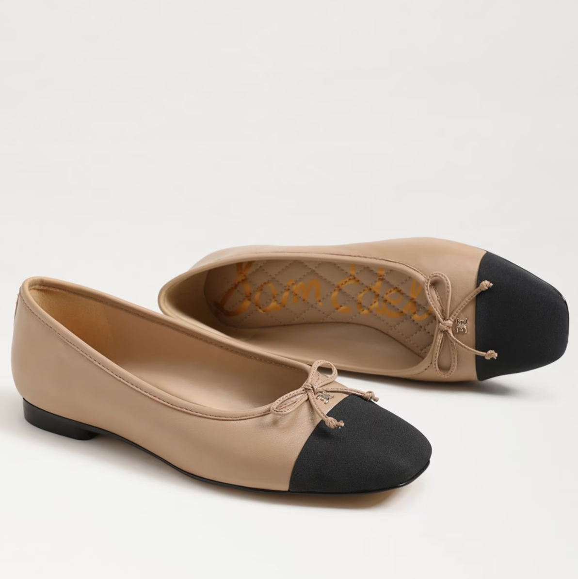 Marley Ballet Flat in Soft Beige/Black Leather