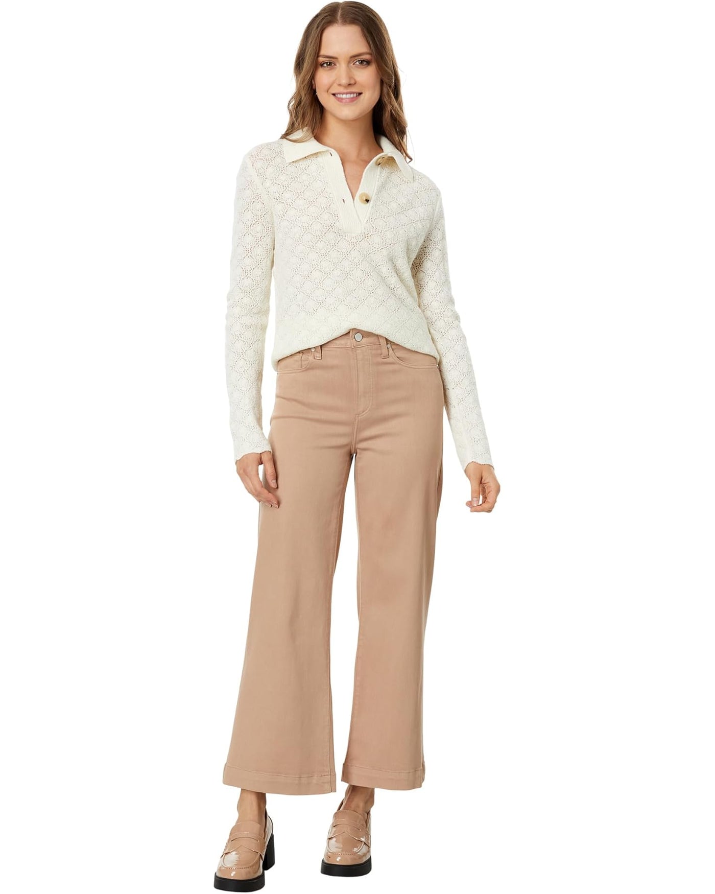 Anessa Wide Leg Jean in French Latte Luxe Coating