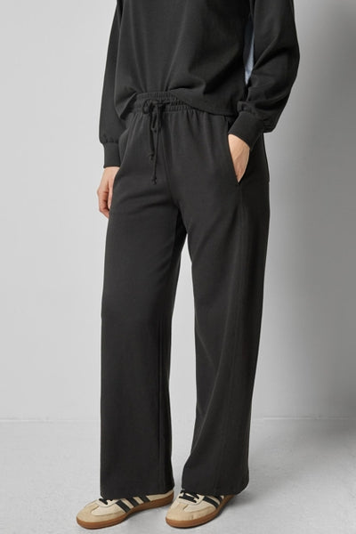 Drawcord Wide Leg Pant in Black