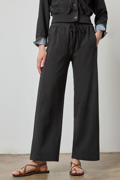 Drawcord Wide Leg Pant in Black
