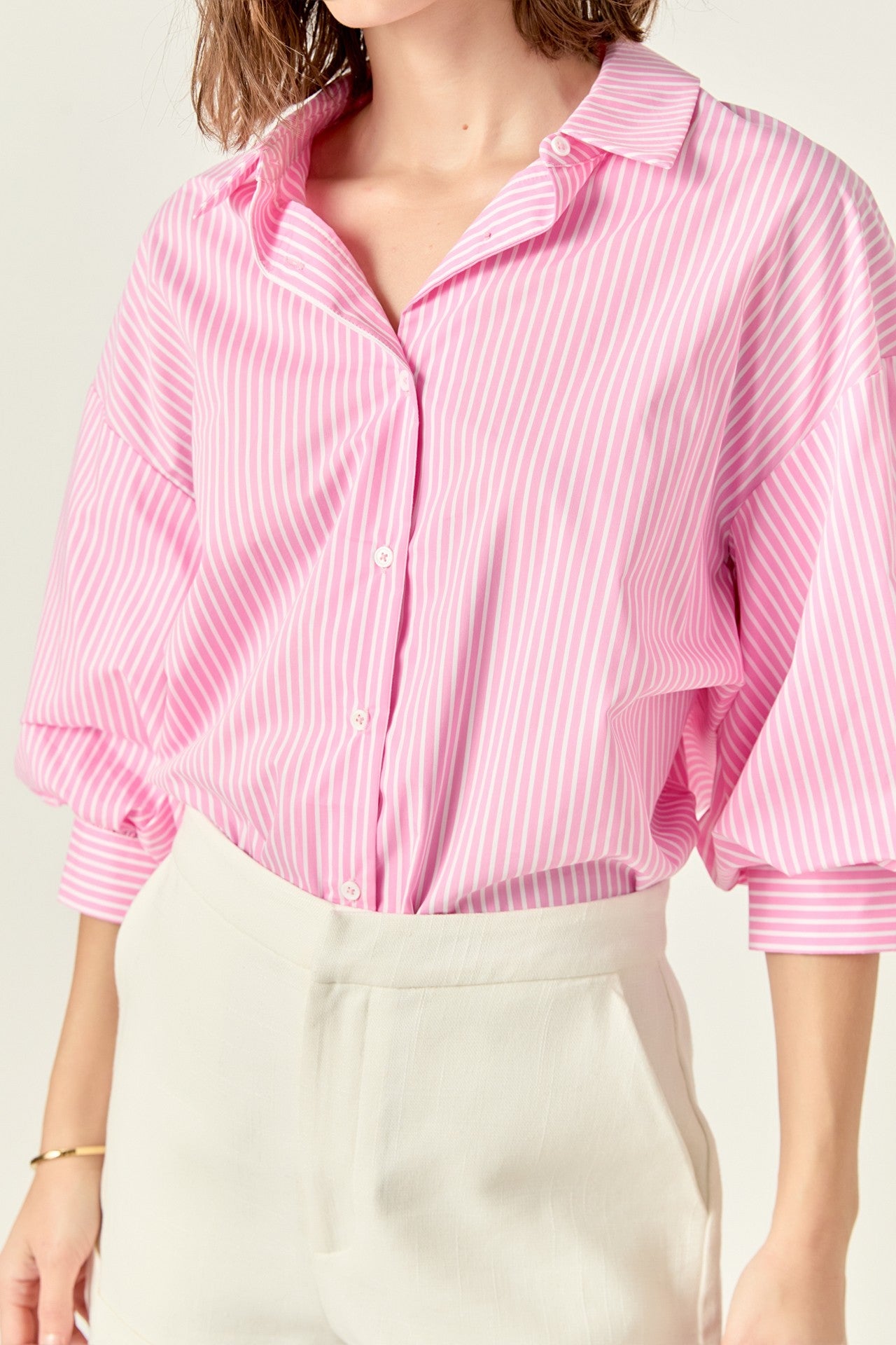 Striped Balloon Sleeve Shirt in Pink Stripes