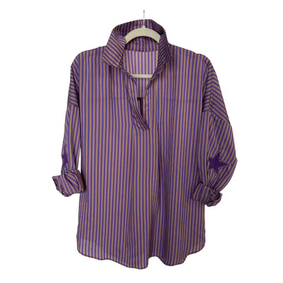 Preppy Star Elbow Top in Purple Stripe