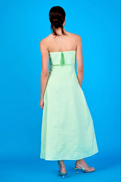Lucia Folded Strapless Linen Maxi Dress in Pistachio