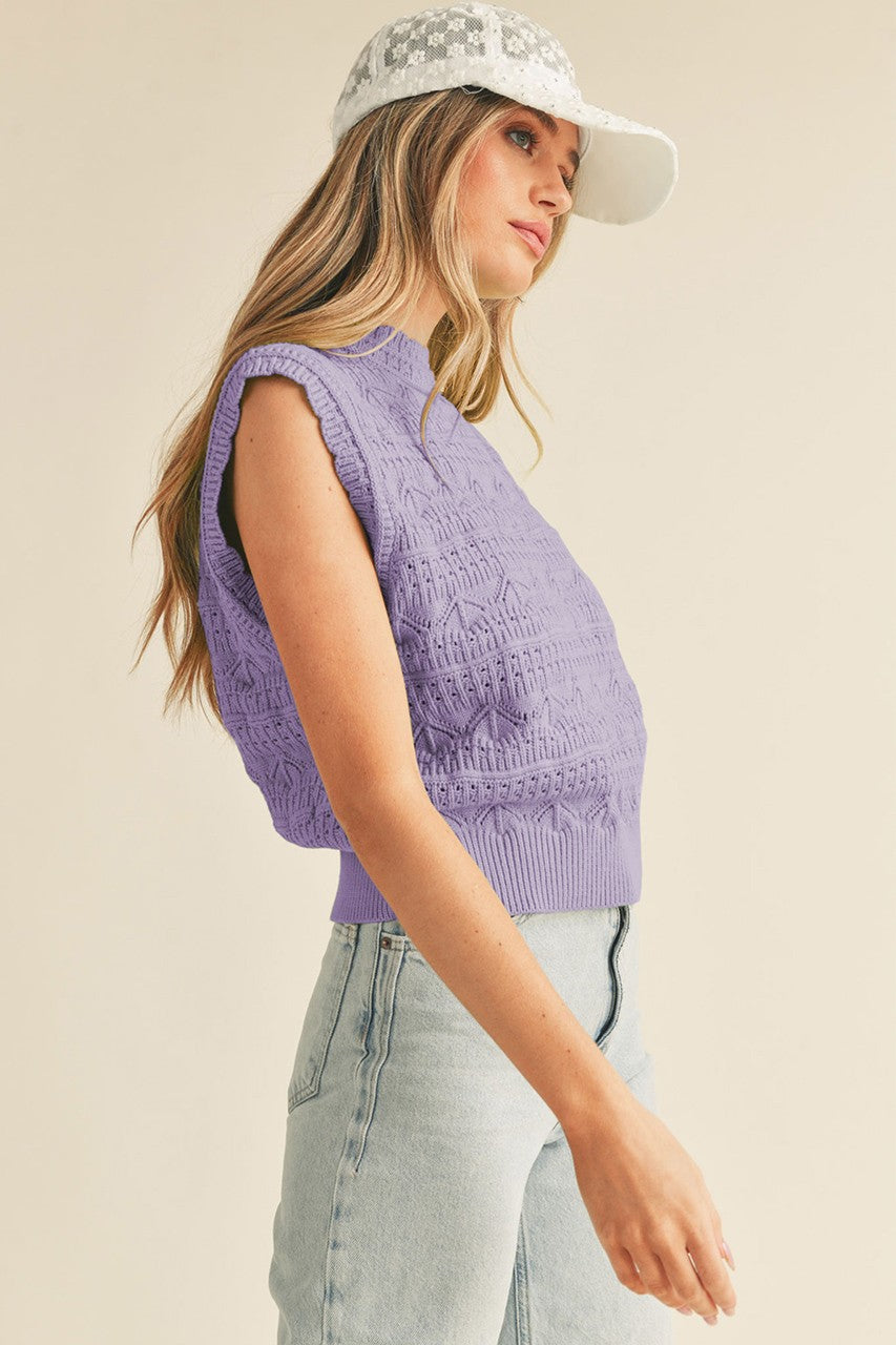 Pointelle Sweater Vest in Iris Bloom