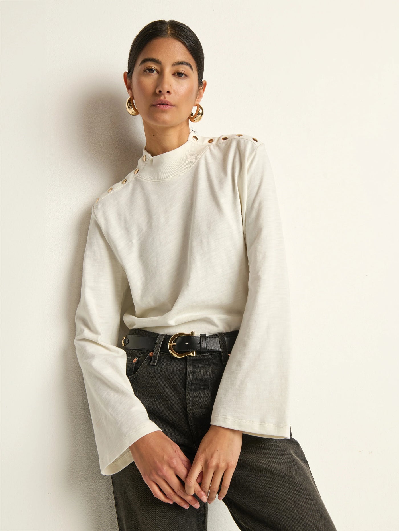 Neda Long Sleeve Top in Porcelain