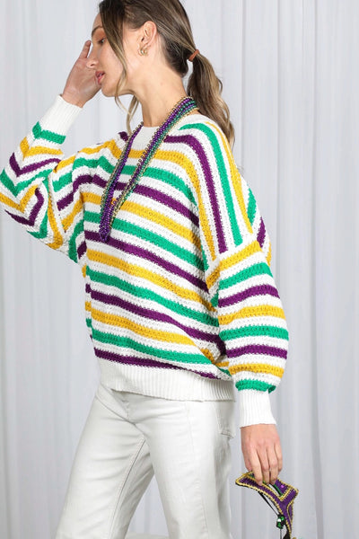 Mardi Gras Stripe Sweater in Multi