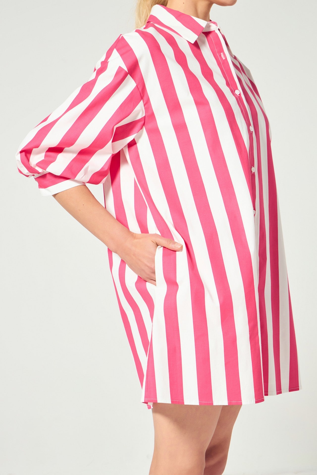 Big Stripe Shirt Dress in Hot Pink