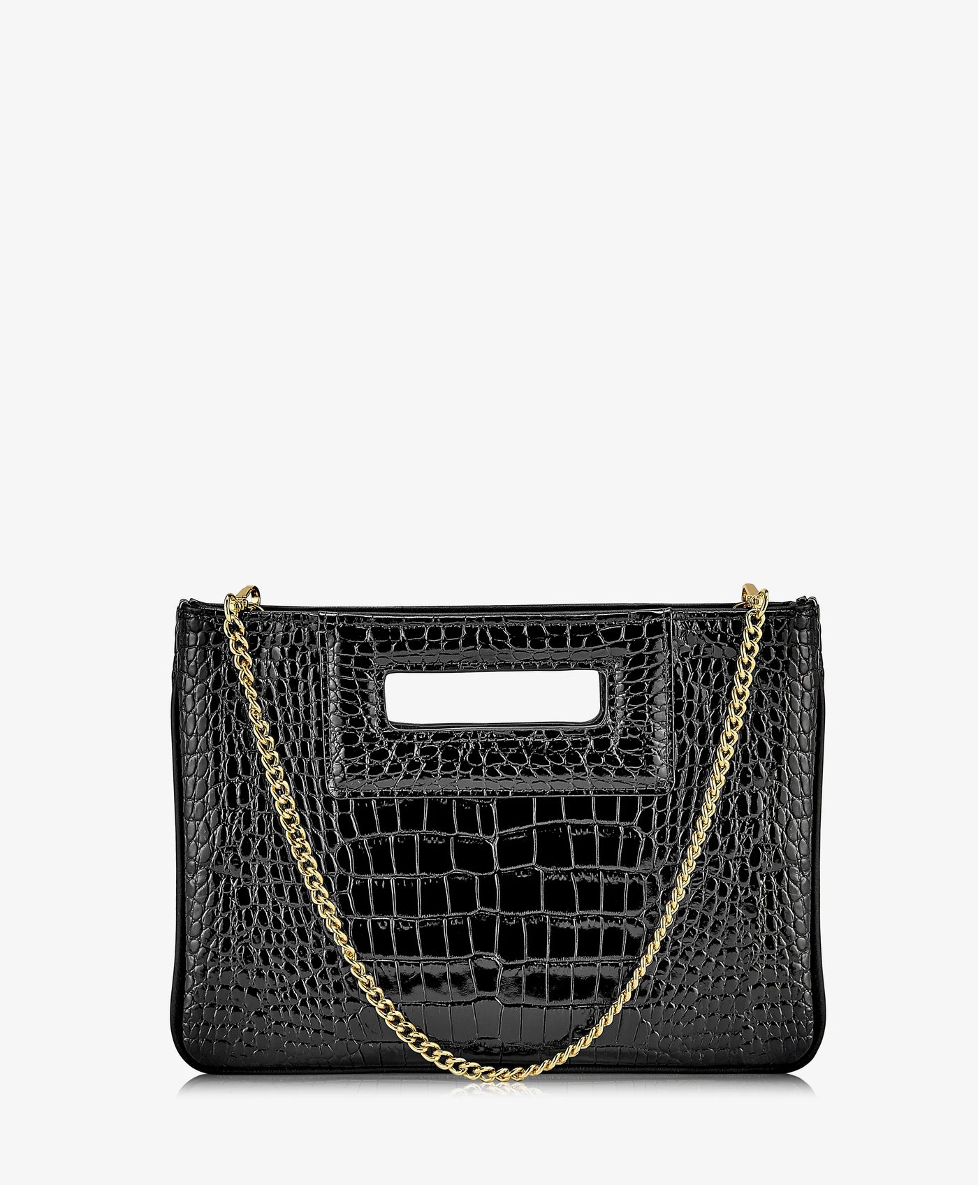 Willa Clutch in Black Embossed Croc Leather