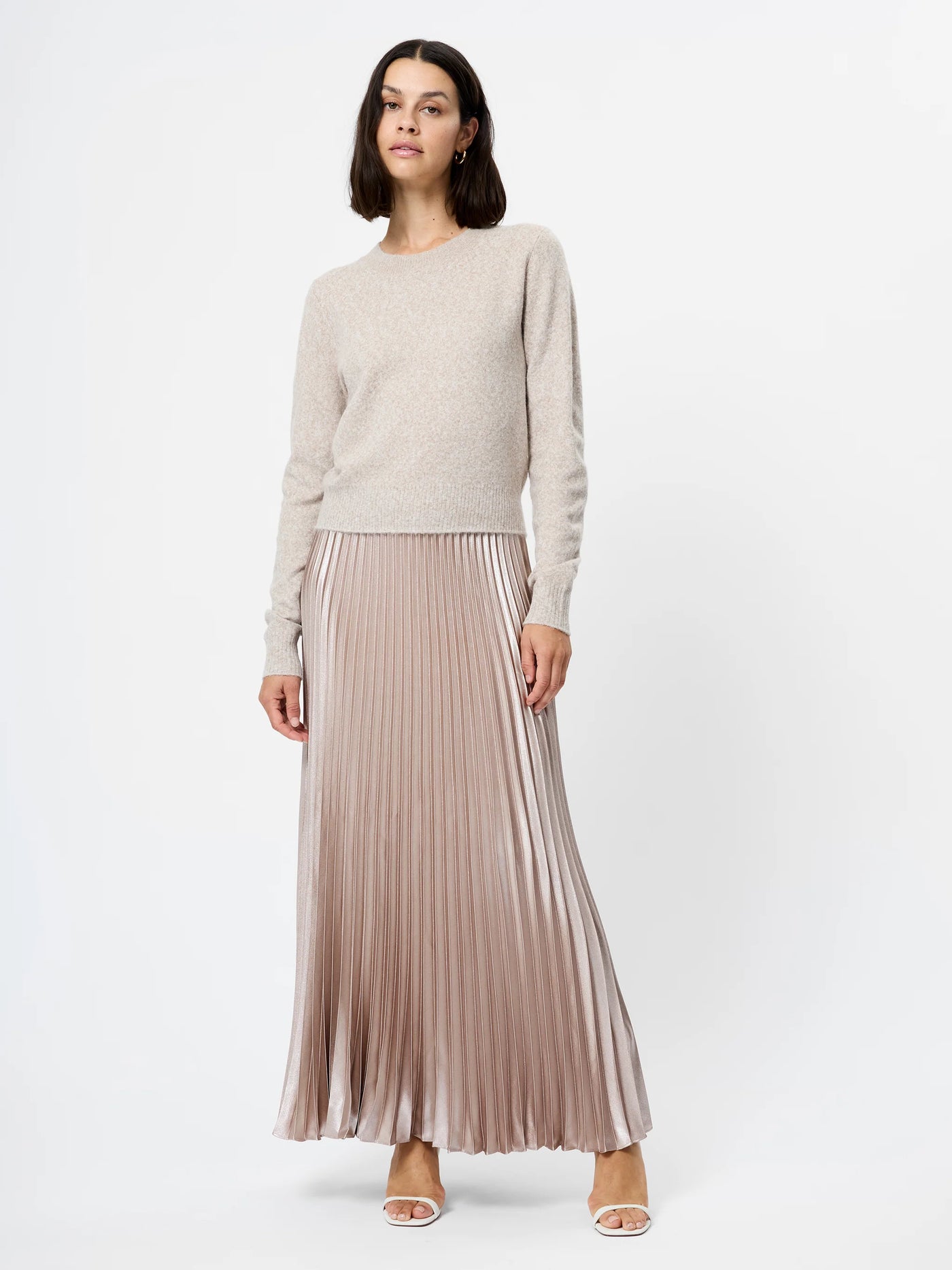 Marielle Metallic Satin Maxi Skirt in Champagne Mist