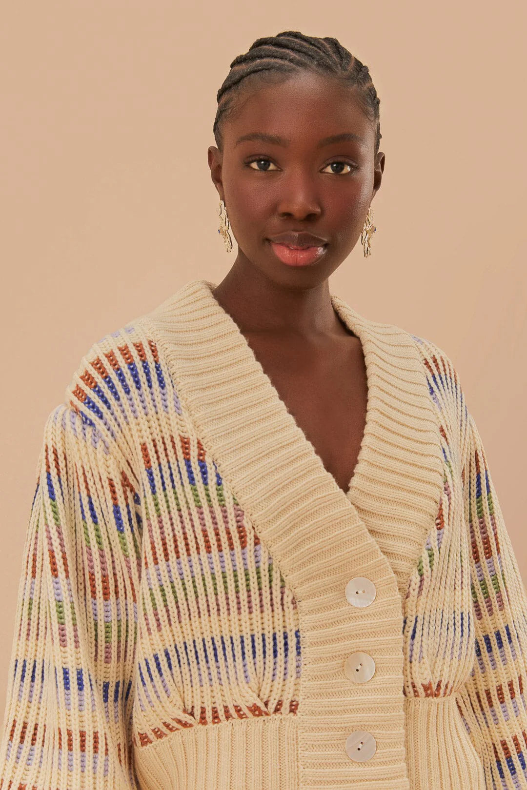 Bold Stitch Knit Cardigan in Multi Creme