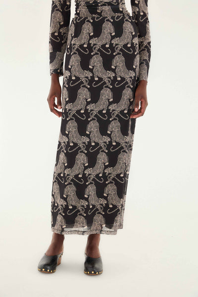Striped Tigers Tulle Midi Skirt in Black