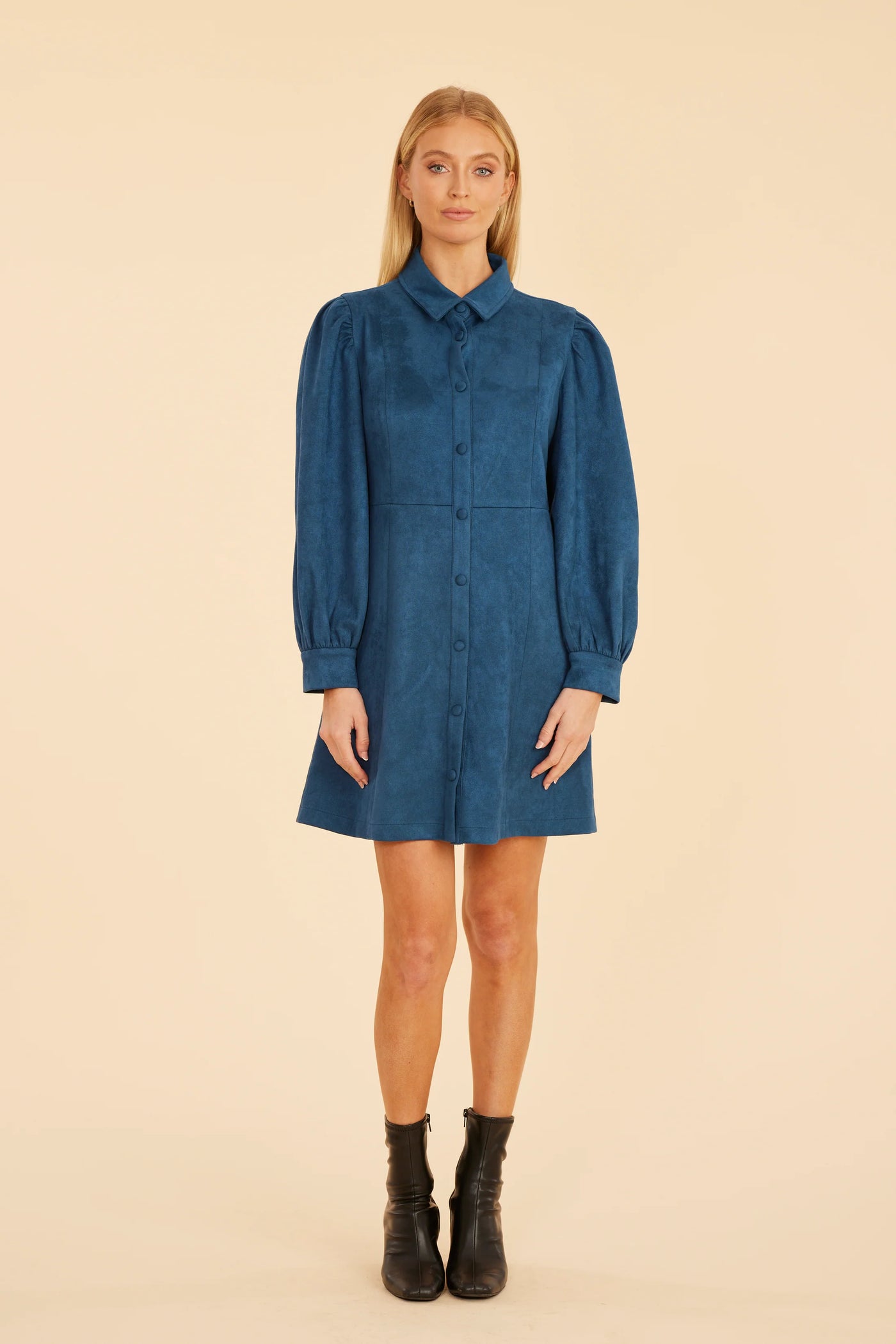 Faux Suede Dress in Steel Blue