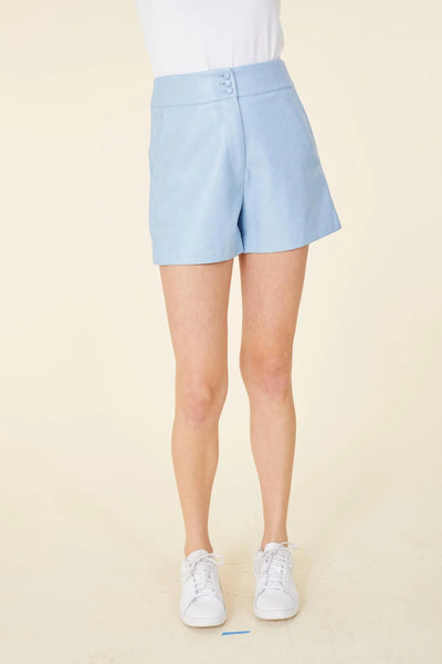 Buttoned Vegan Leather Short in Blue Bird