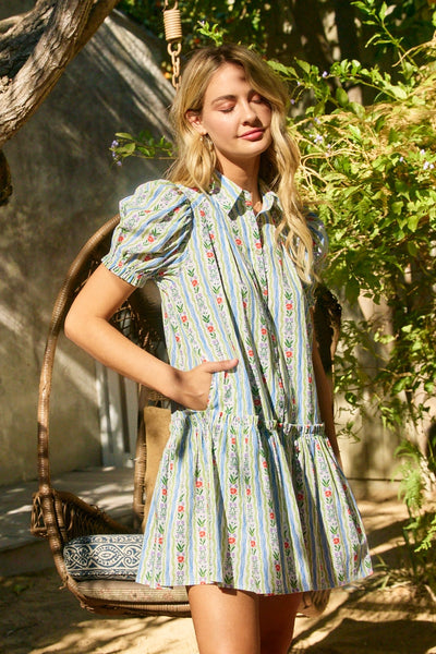 Lucia Button Down Mini Dress in Multi Floral