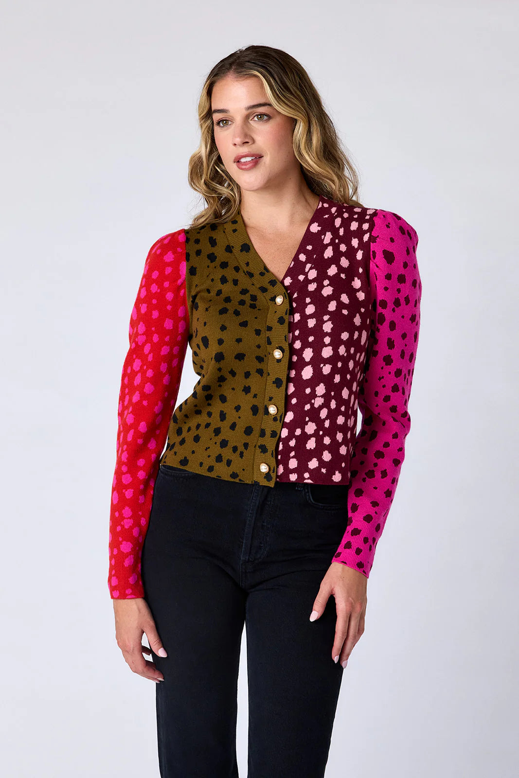 Jovie Cardigan in Spotted Colorblock