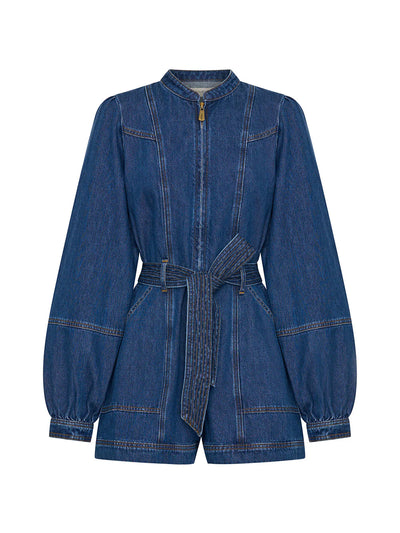 Lourdes Denim Playsuit in Indigo Blue