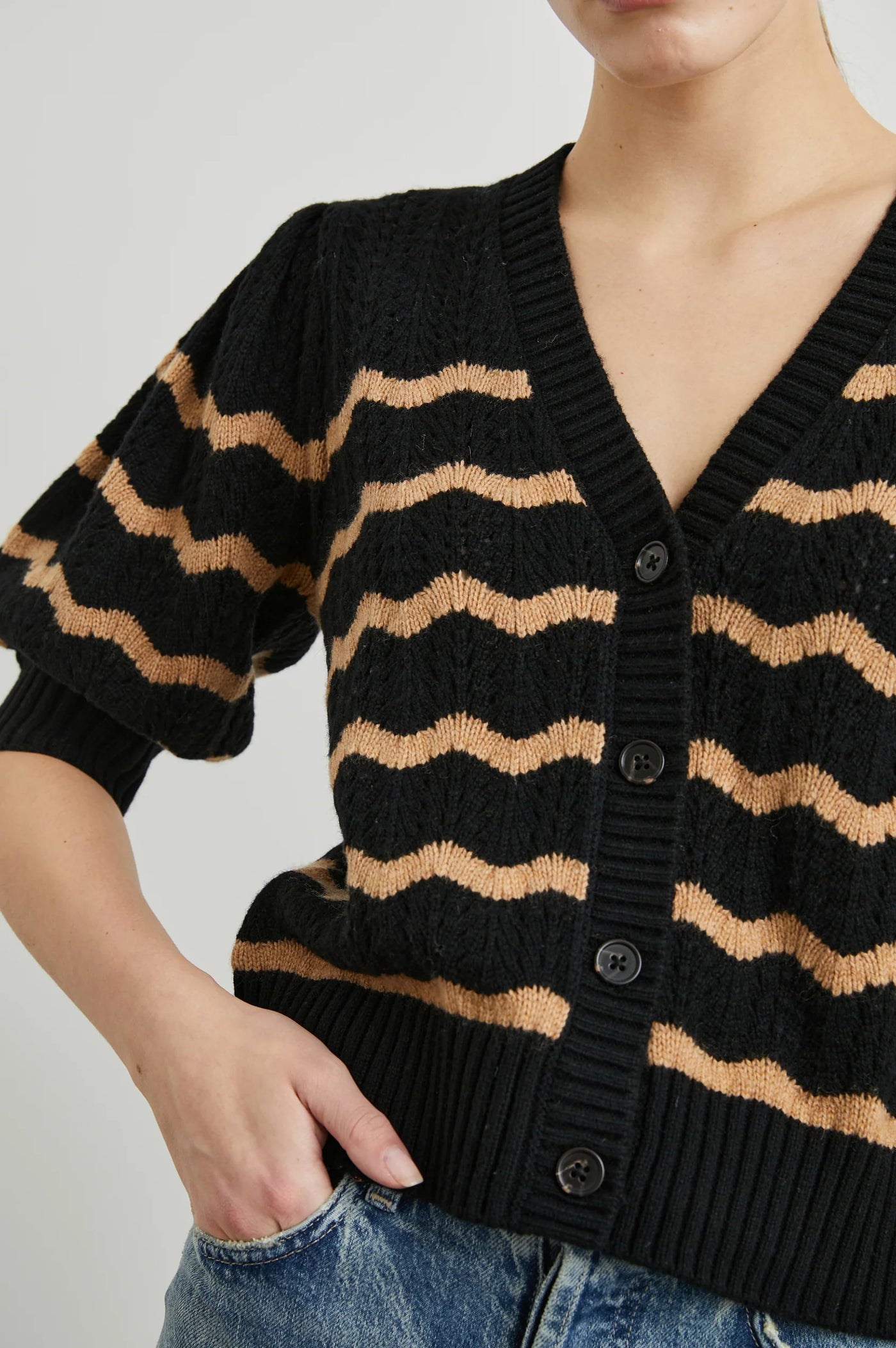 Isla Cardigan in Black/Camel