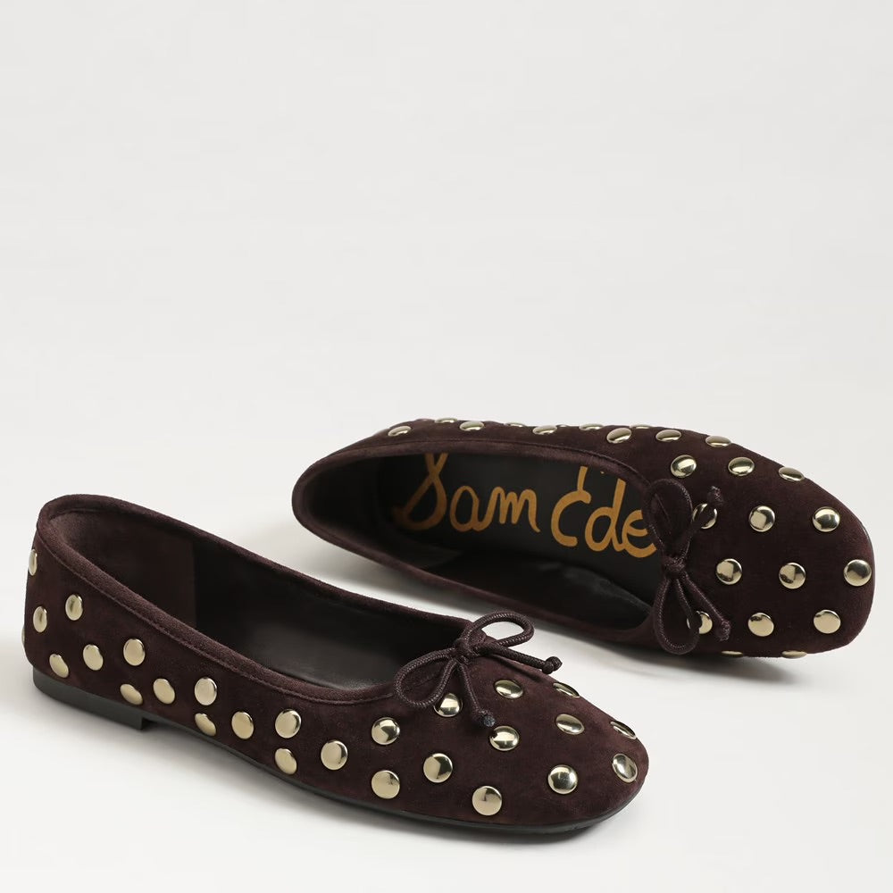 Alie Studded Ballet Flat in Cafe Noir Suede