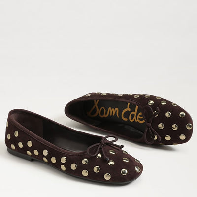 Alie Studded Ballet Flat in Cafe Noir Suede