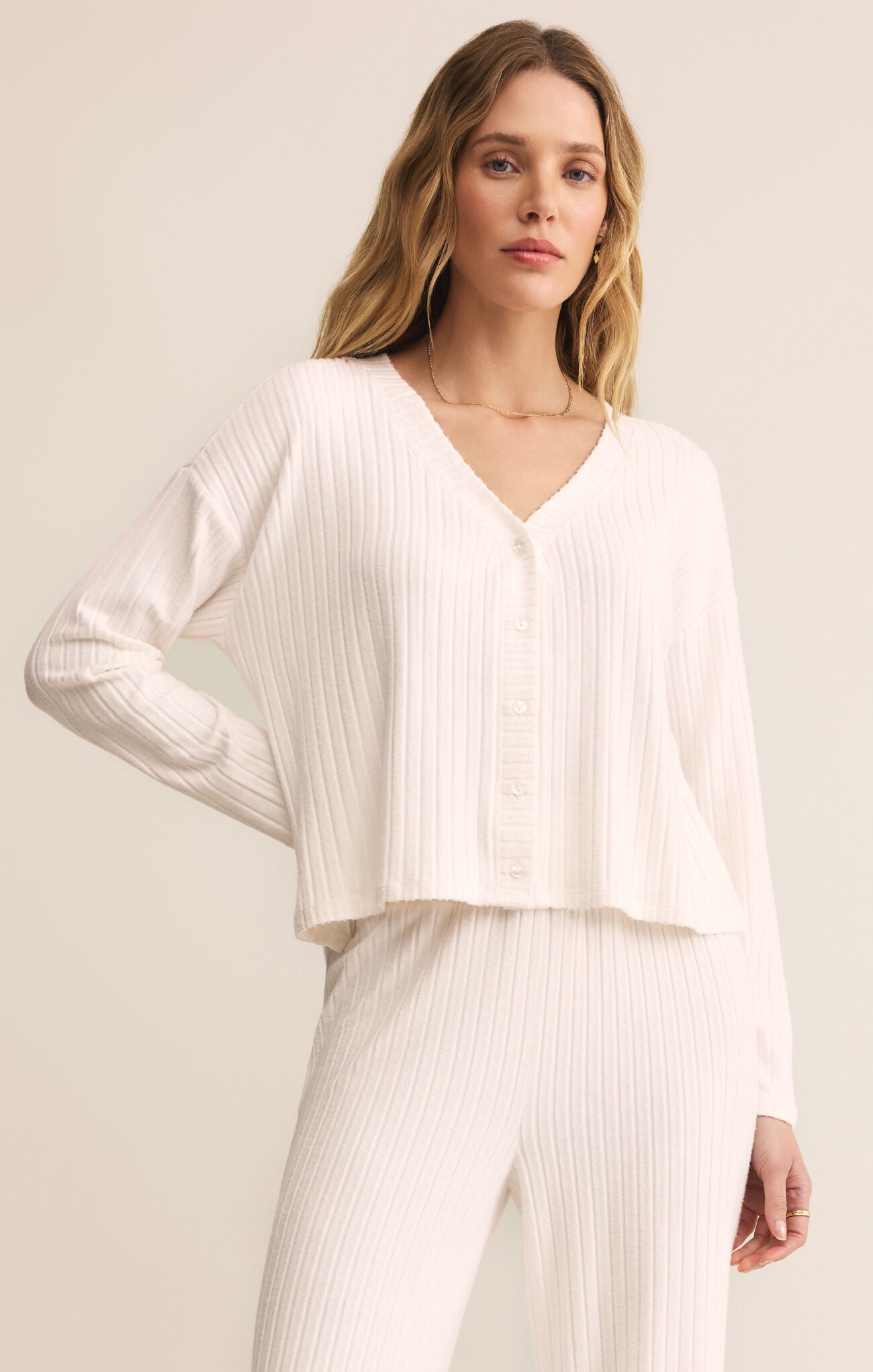 Mara Ribbed Cardigan in Vanilla Ice