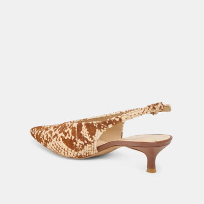 Alenna Heels in Brown Snake Calf Hair