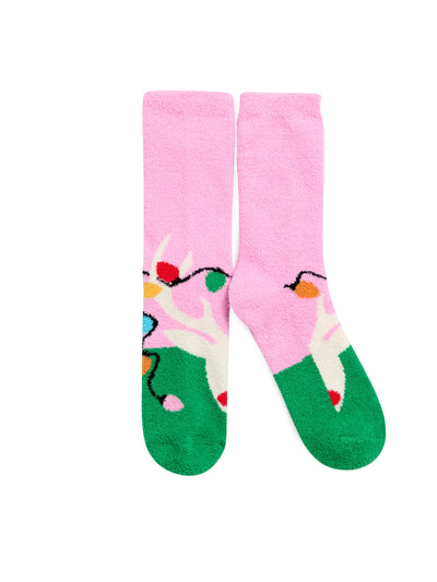 Reindeer Socks in Pink and Green