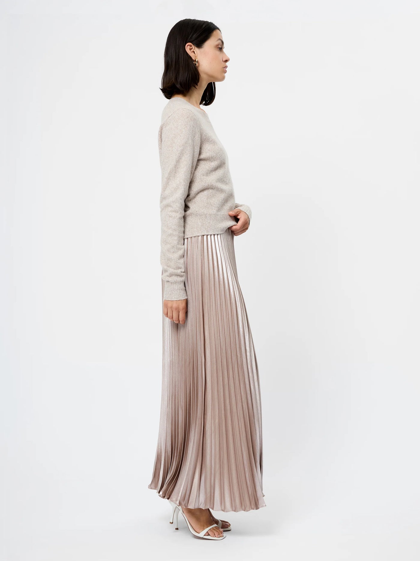 Marielle Metallic Satin Maxi Skirt in Champagne Mist