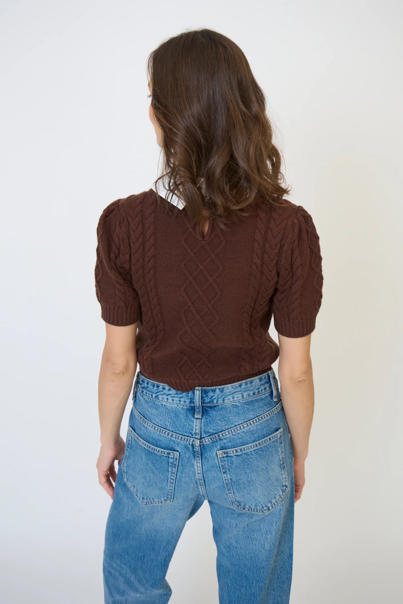 Astrid Twofer Poof Sleeve Polo in Brown