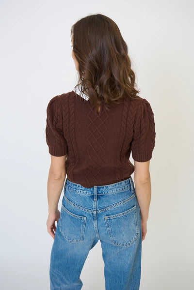 Astrid Twofer Poof Sleeve Polo in Brown
