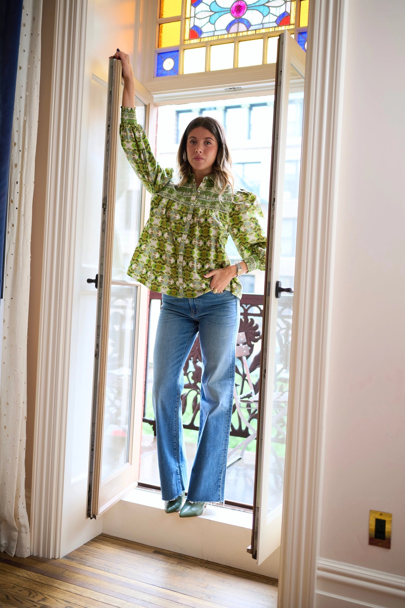 Penelope Smocked Blouse in Camo