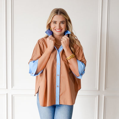 Abby Swing Top in Cocoa and Blue