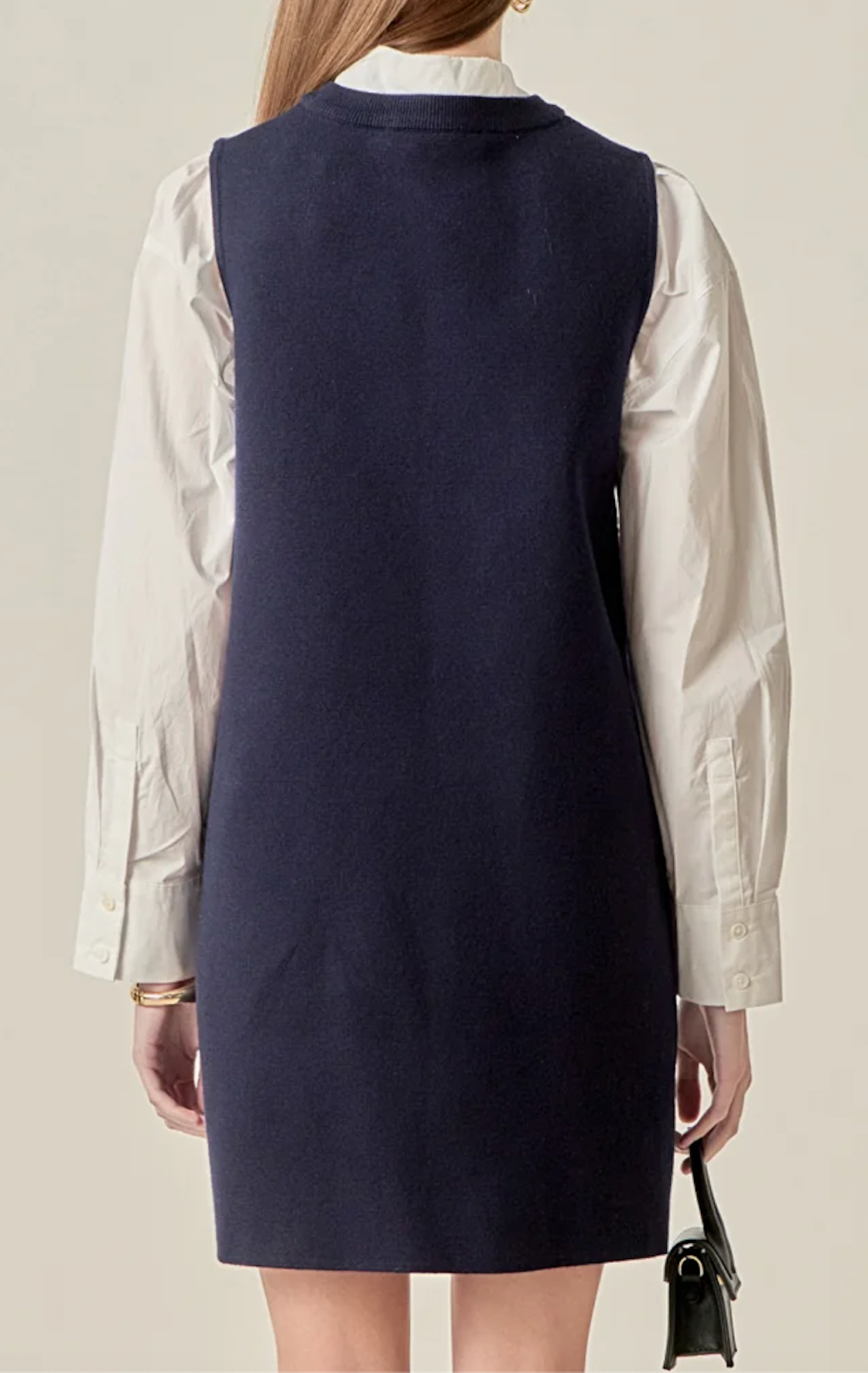 Stitch Detail Knit Mini Dress in Navy/White