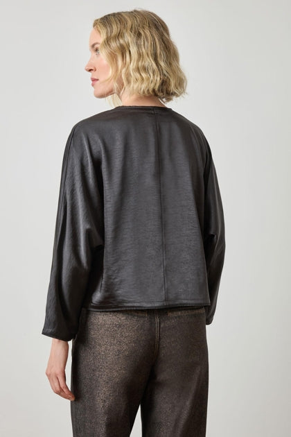 Satin V-Neck Dolman in Black